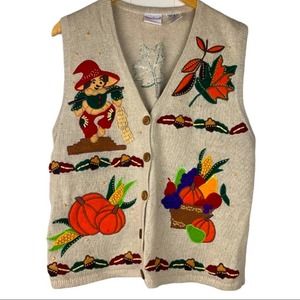 Vintage FALL Embroidered Beaded Sweater vest  EUC